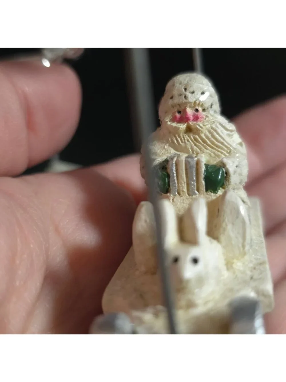 NWT Pam Schifferl Winter White Santa Pinecone Sled Rabbit Christmas Ornament